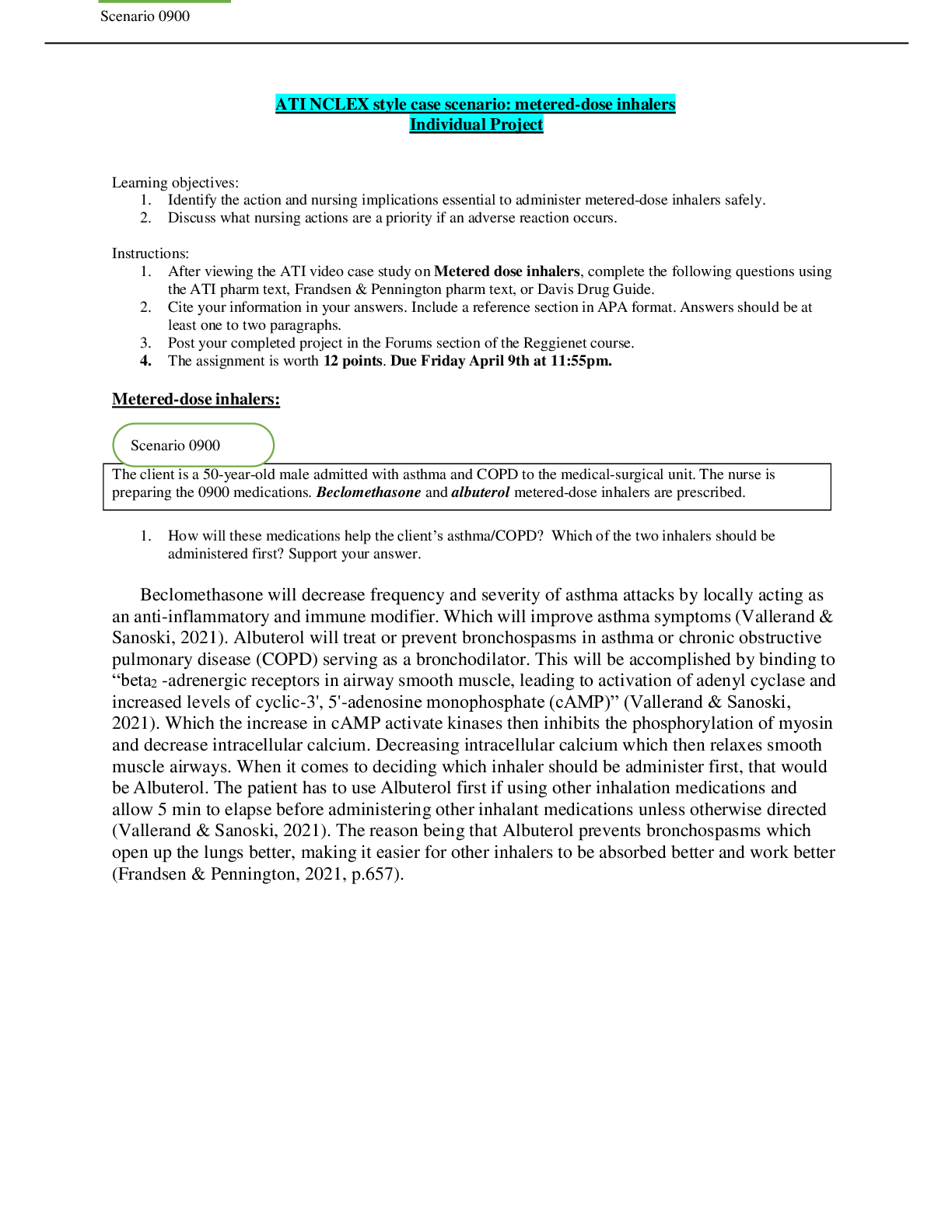 Preview image for ATI NCLEX style case scenario: metered-dose inhalers Individual Project (A GUARANTEED) <100% C0RRECT> GRADED A+ | LATEST SOLUTIONS |